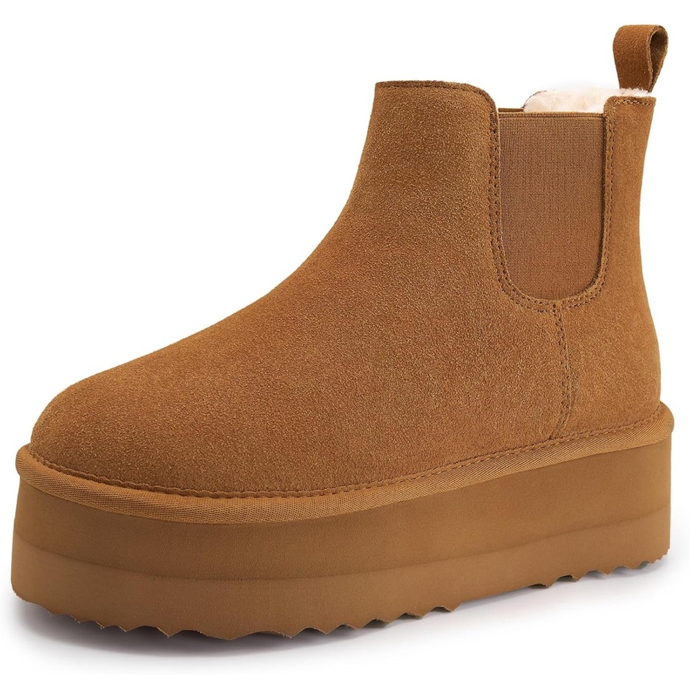 New Chestnut Suede Platform Boots